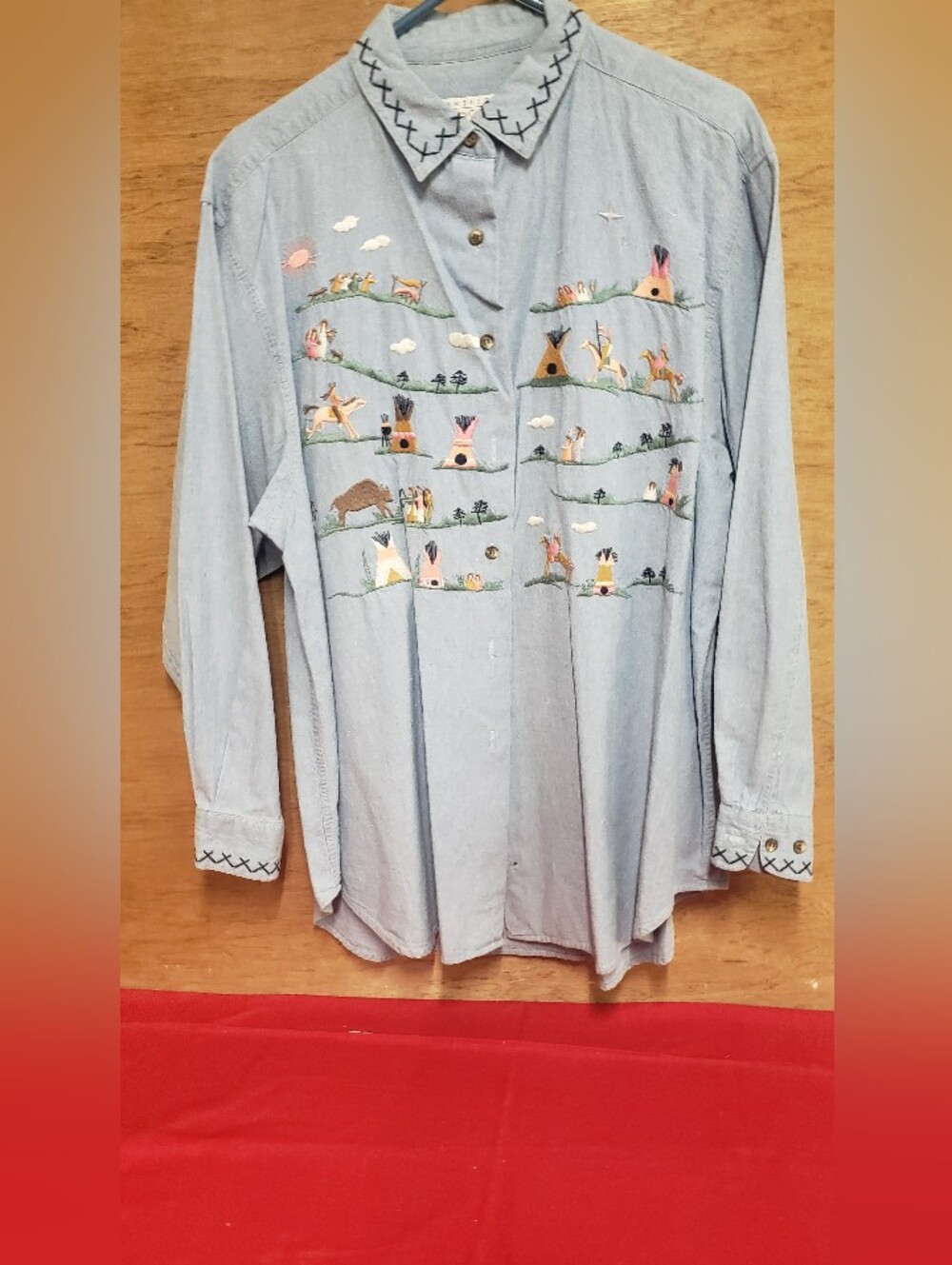 Vintage Cambridge Dry Goods Native American Embroidered Button Up 16 Like New
